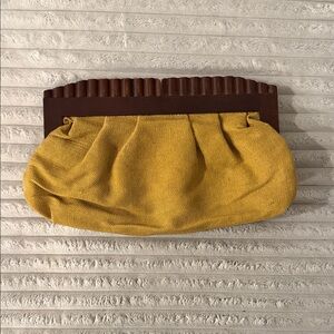 Old Navy Mustard Yellow Fabric Clutch with Wood Frame